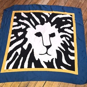 Bold Lion Print Silk Scarf in Blue, Black, White & Yellow